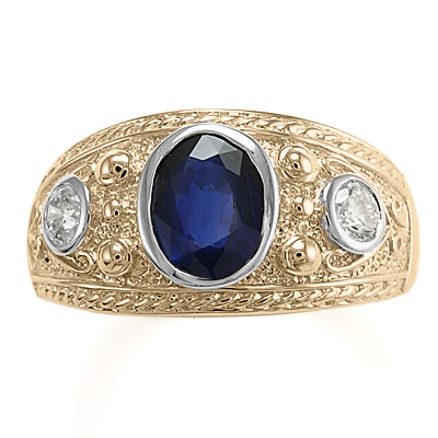 Men's Ring Sapphire and Diamonds in 14k