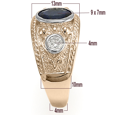 Men's Ring Sapphire and Diamonds in 14k