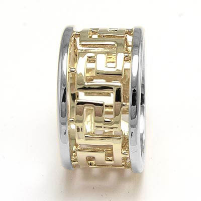 Men's 14k Yellow White Gold Greek Key Ring