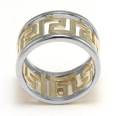 Men's 14k Yellow White Gold Greek Key Ring