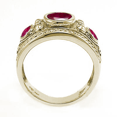 14k Gold Genuine Ruby Men's  three stone Ring