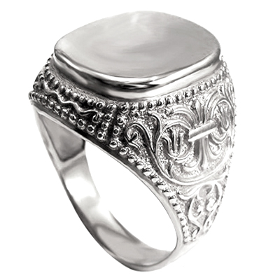 Men's 14k White Gold Signet Engravable Ring