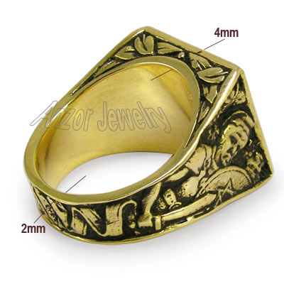 Lions Facing The Ten Commandments Ring in 18k Gold