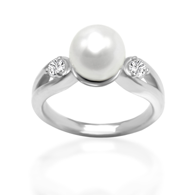 Cultured Pearl Split Shank Diamond 14K gold Ring