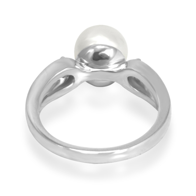 Cultured Pearl Split Shank Diamond 14K gold Ring