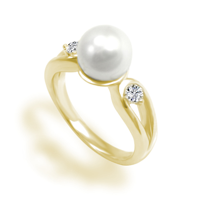 South Sea Cultured Pearl Split Shank Diamond Ring