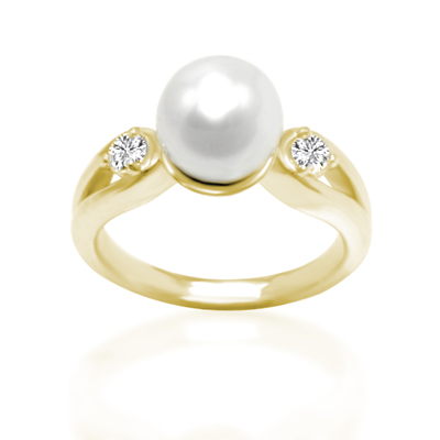 South Sea Cultured Pearl Split Shank Diamond Ring