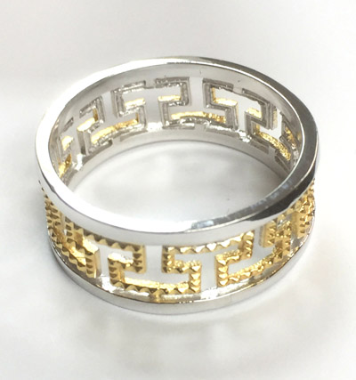Men's 14k Yellow White Gold Greek Key Ring