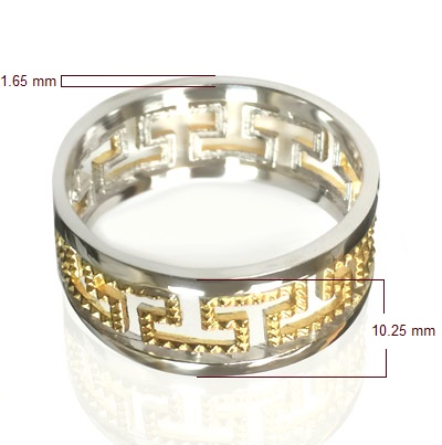 Men's 14k Yellow White Gold Greek Key Ring