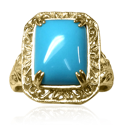 14k Solid Yellow Gold Turquoise Ring