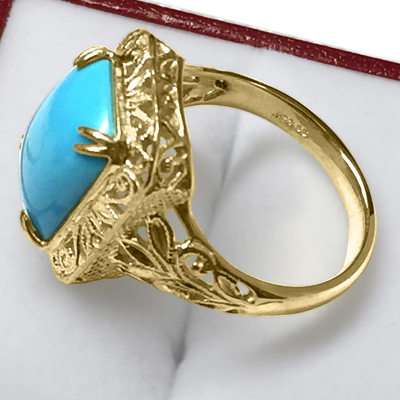 14k Solid Yellow Gold Turquoise Ring