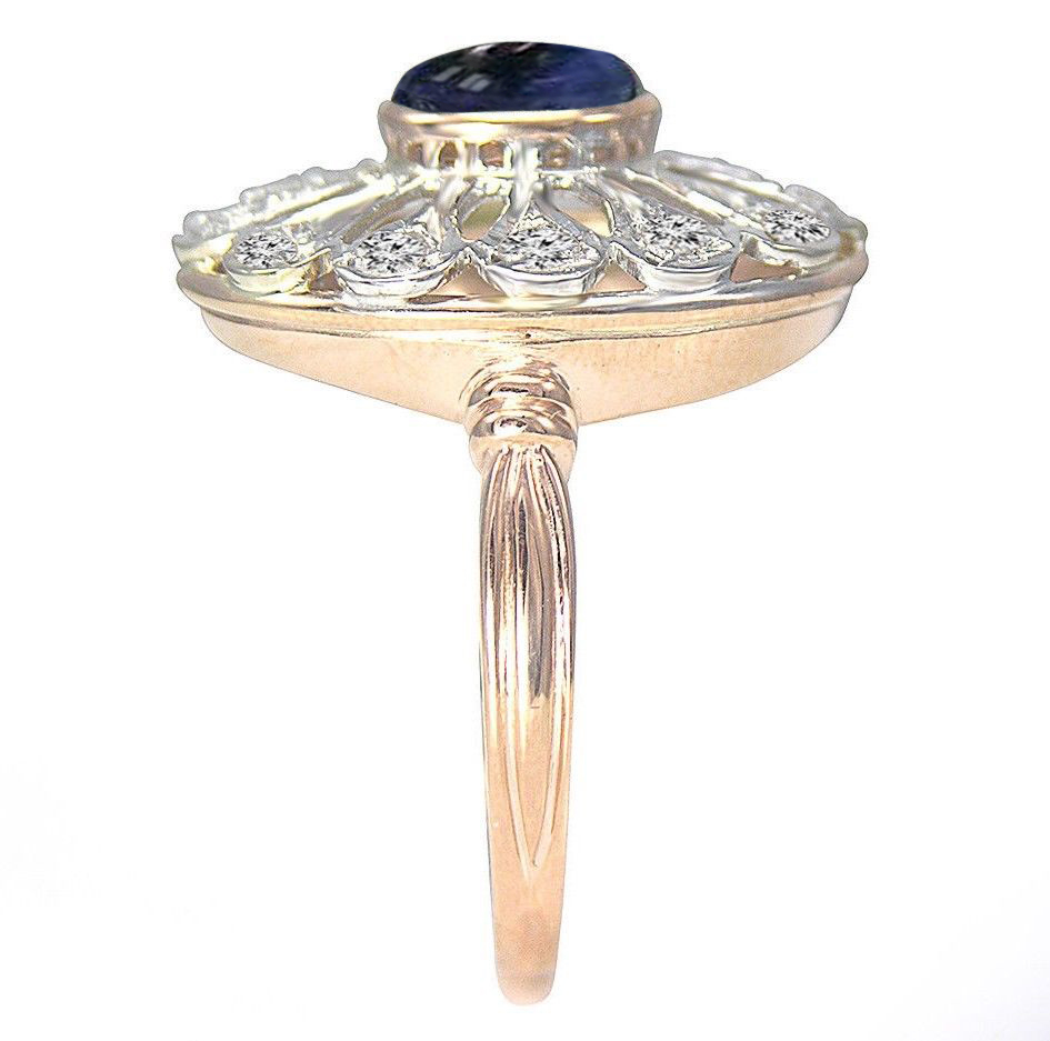 14k Gold Diamond Sapphire Russian Style Ring