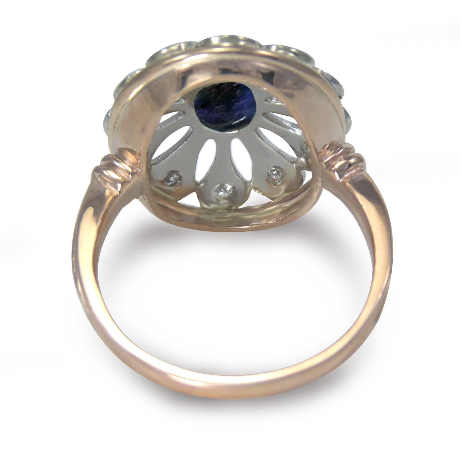 14k Gold Diamond Sapphire Russian Style Ring