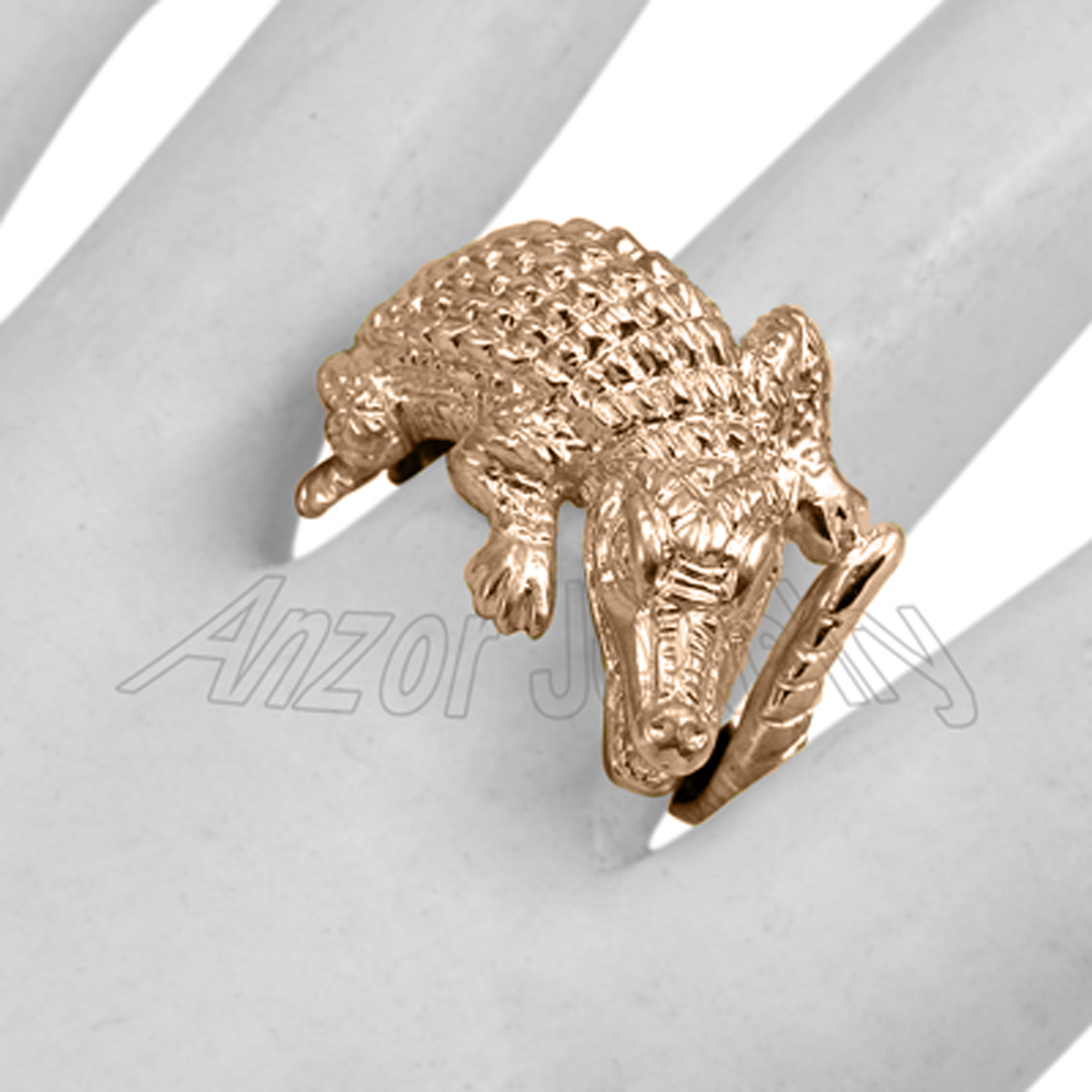 14k Rose Gold Crocodile Ring Men's Ring