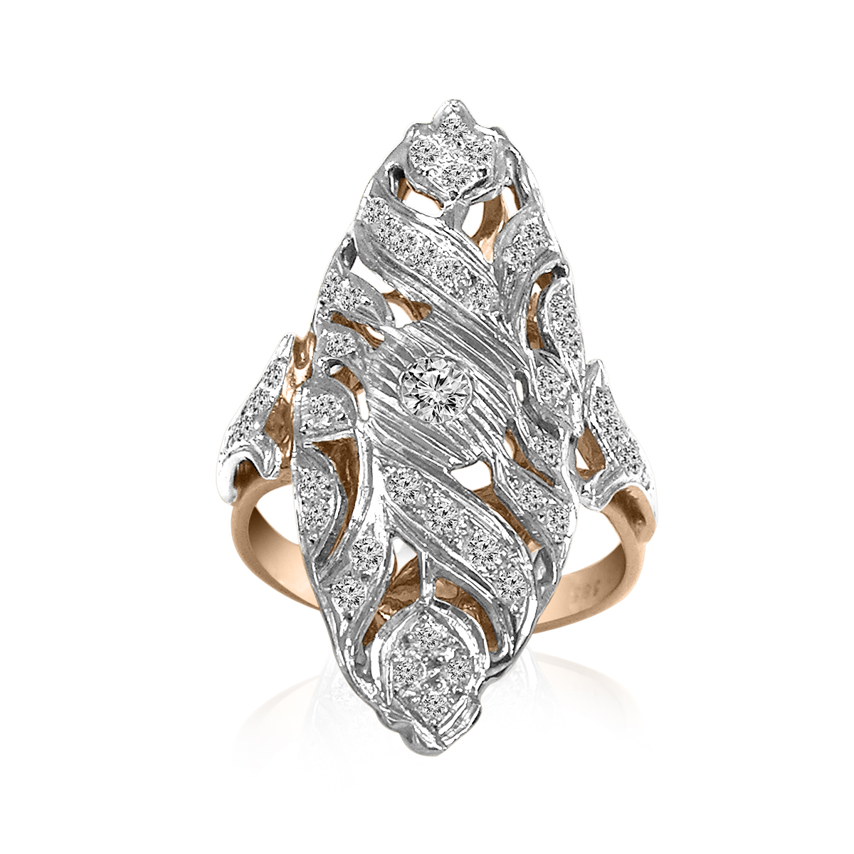 Russian style 14k Rose White Gold Diamond Ring NO