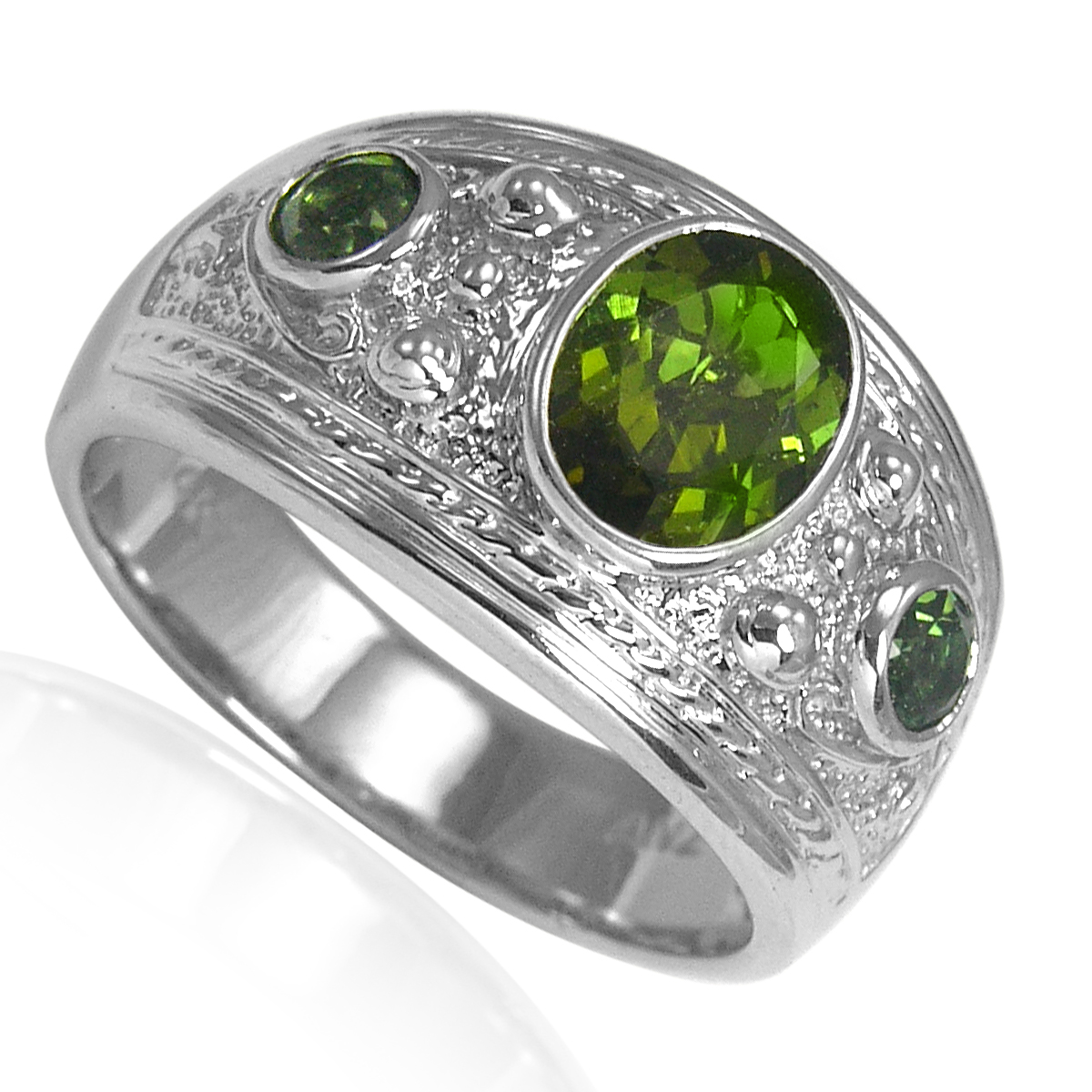 Men's 14k Green Tourmaline Three-Stones Ring