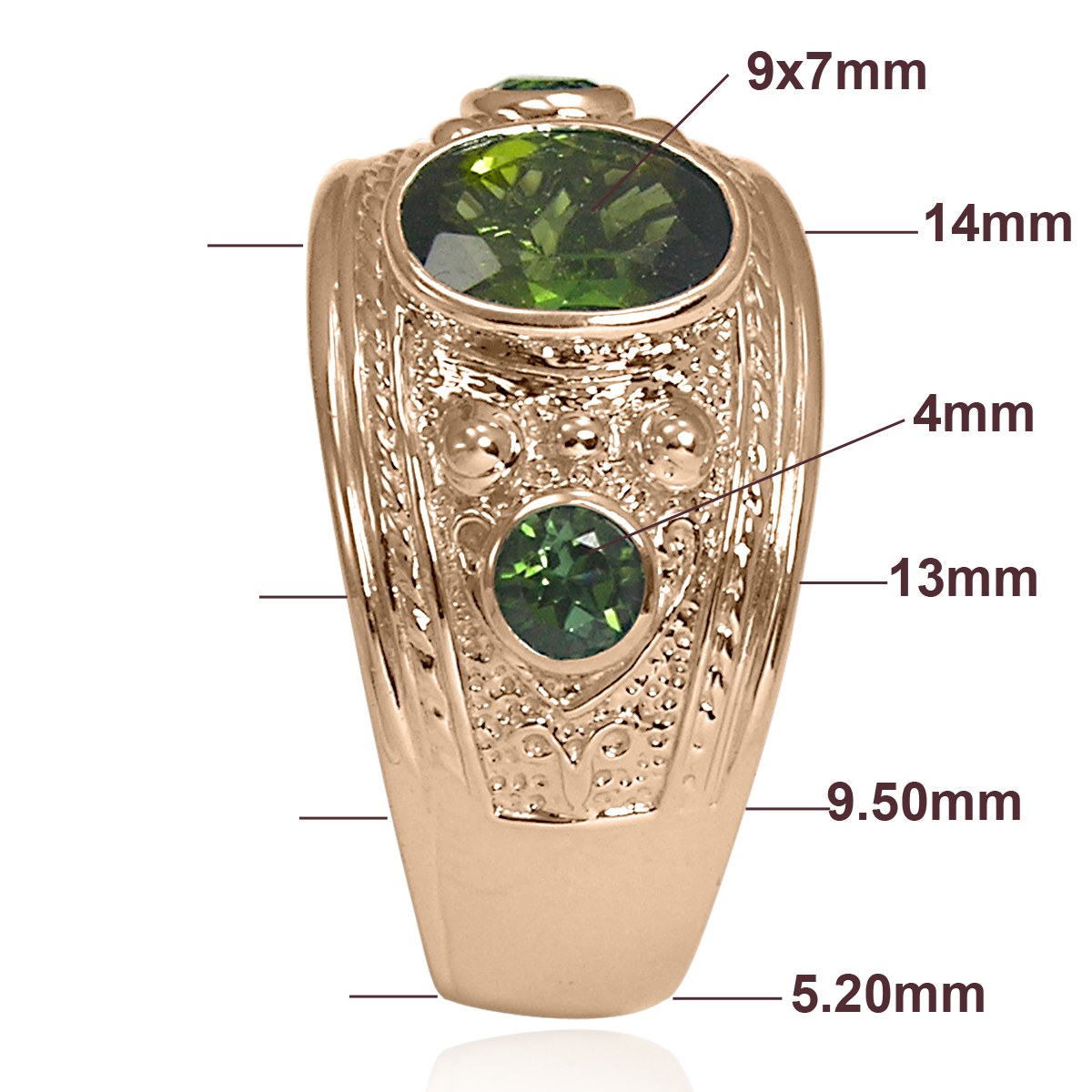 Men's 14k Green Tourmaline Three-Stones Ring