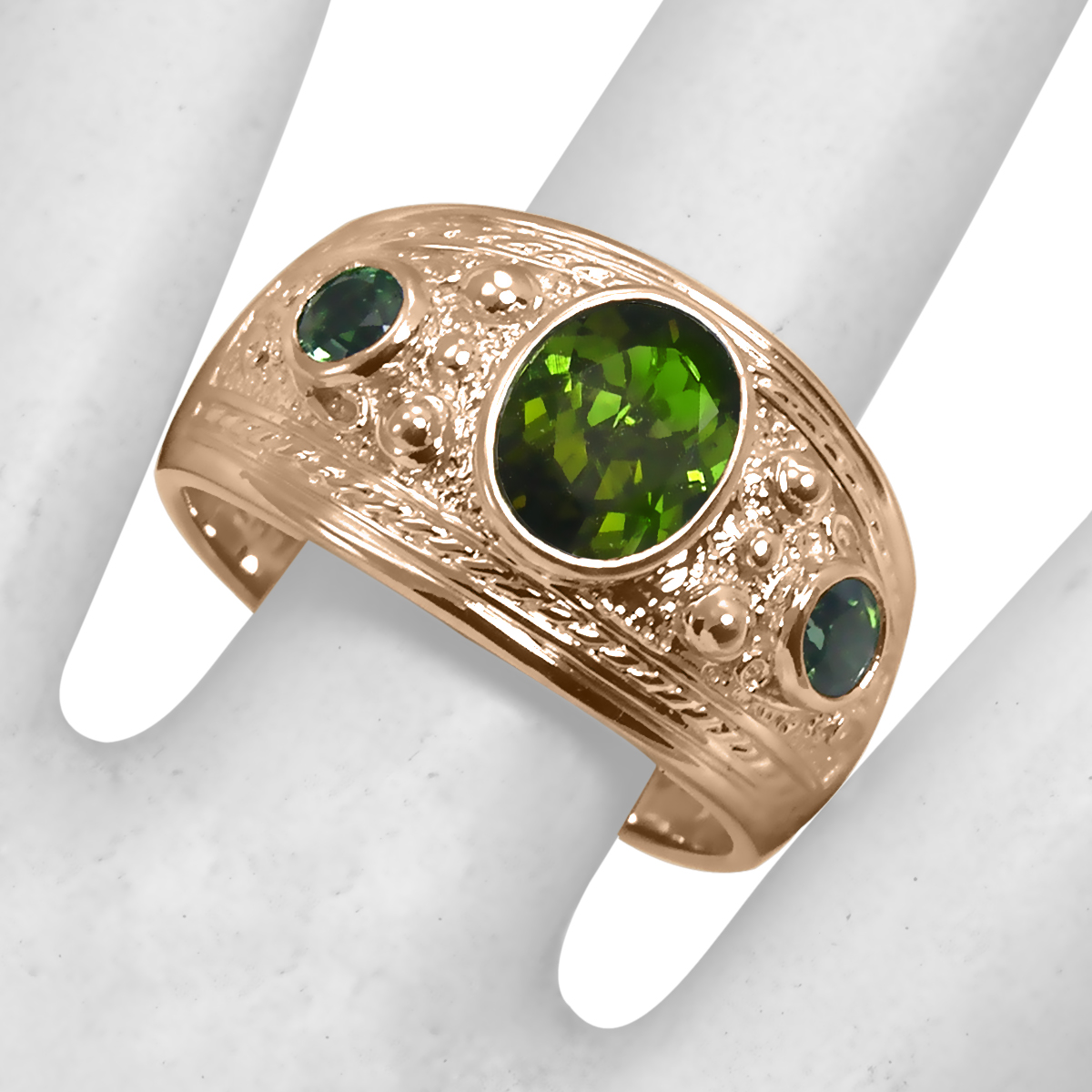Men's 14k Green Tourmaline Three-Stones Ring