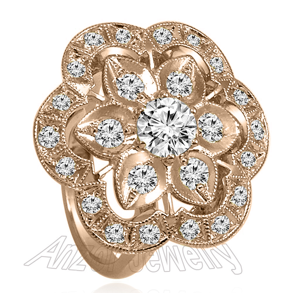 14K Rose Gold Diamond Russian Style Ring