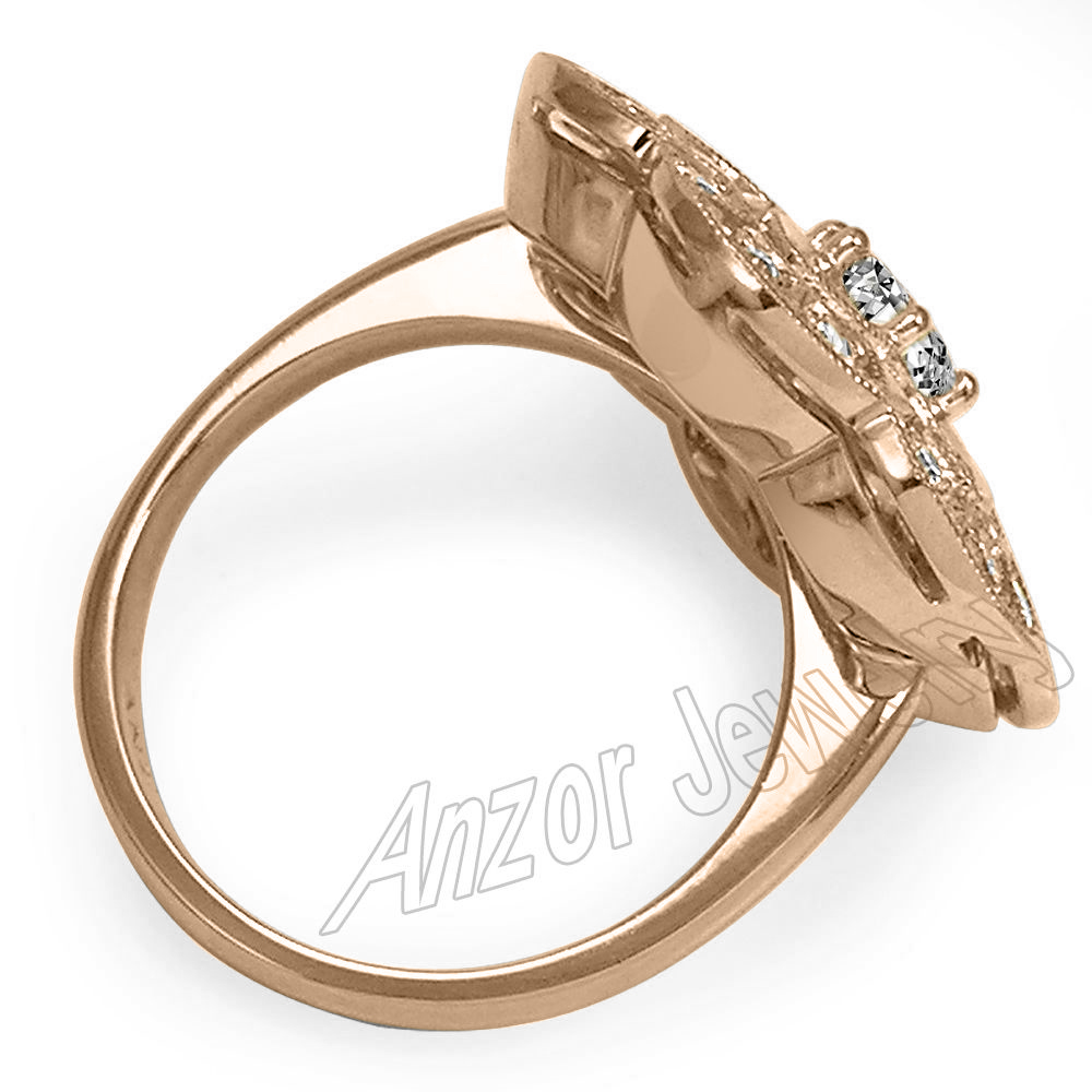 14K Rose Gold Diamond Russian Style Ring