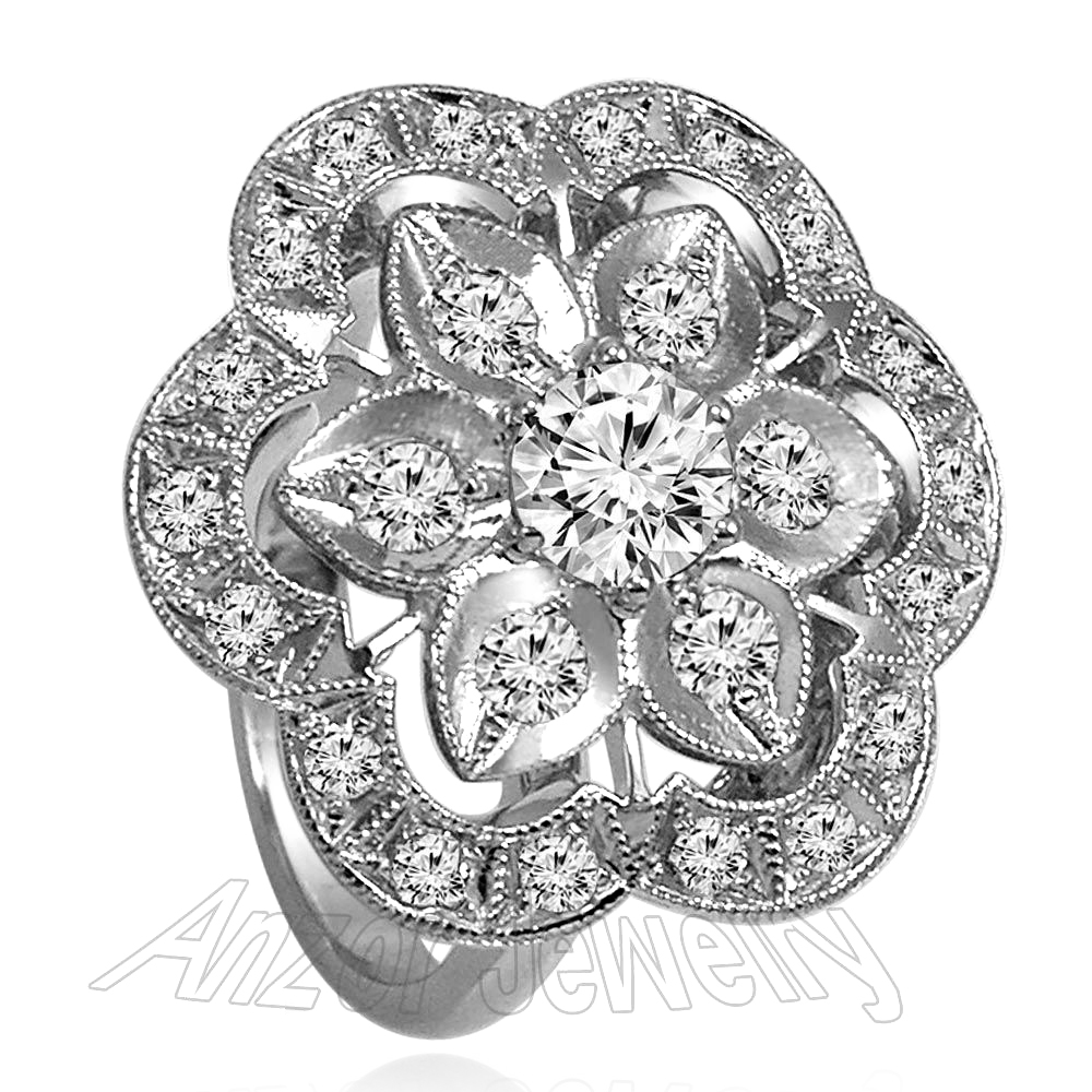 14K White Gold Diamond Russian Style Ring