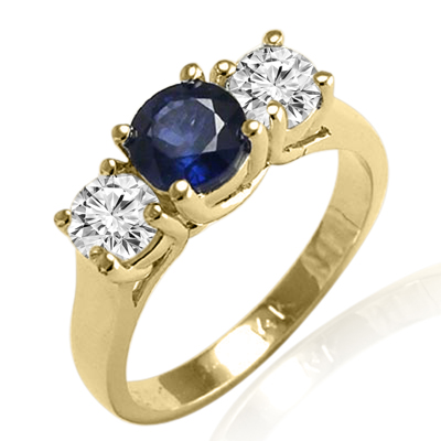 Sapphire Diamond Three Stone Ring 14k Gold