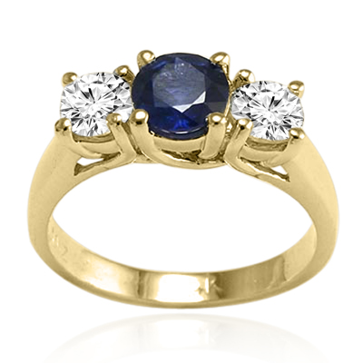 Sapphire Diamond Three Stone Ring 14k Gold