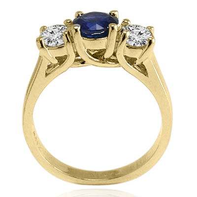 Sapphire Diamond Three Stone Ring 14k Gold