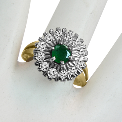Russian Style Diamond & Emerald Ring in 14K Gold