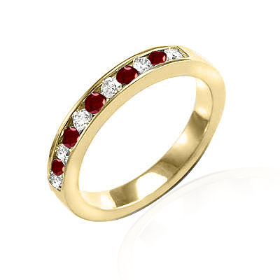 14k Gold Diamond & Ruby Wedding Band Ring