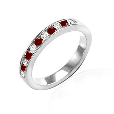 14k Gold Diamond & Ruby Wedding Band Ring