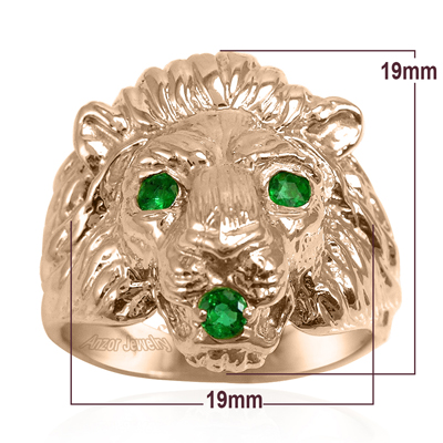 Men's Ring 14k Rose Gold Lion Emerald Ring