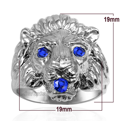 Men's Ring 14k White Gold Lion Sapphire Ring
