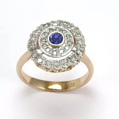 14k solid Gold Sapphire diamond Russian style Ring