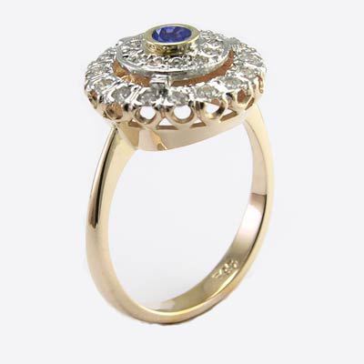 14k solid Gold Sapphire diamond Russian style Ring