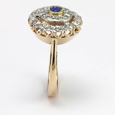 14k solid Gold Sapphire diamond Russian style Ring