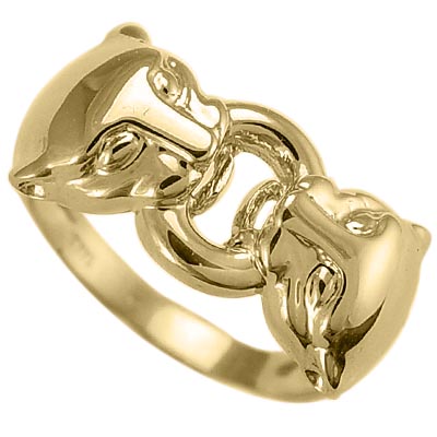 14k Solid Yellow Gold Cat Head Ring