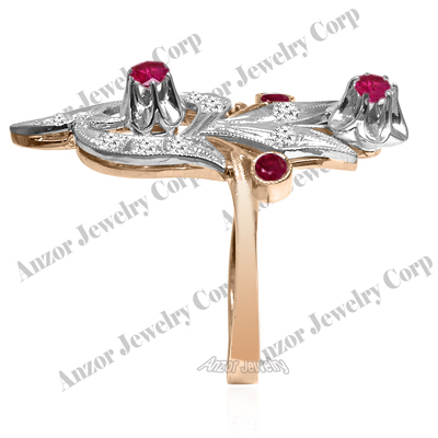 Russian Style 14k Gold Diamond Ruby Ring