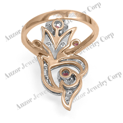 Russian Style 14k Gold Diamond Ruby Ring