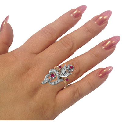Russian Style 14k Gold Diamond Ruby Ring