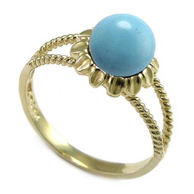 14k Solid Yellow Gold Genuine Turquoise Ring