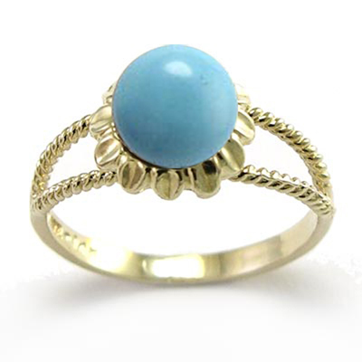 14k Solid Yellow Gold Genuine Turquoise Ring