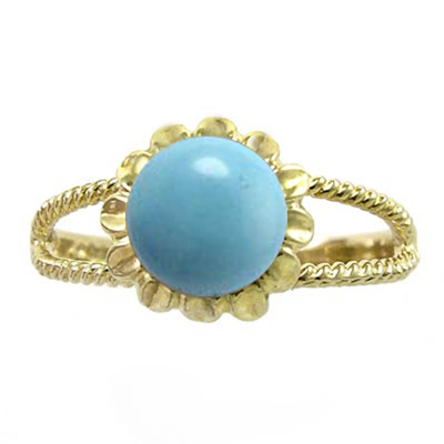 14k Solid Yellow Gold Genuine Turquoise Ring