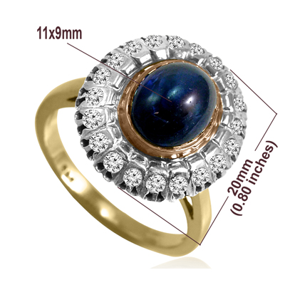 Russian Style Sapphire Diamond Ring 14K 585