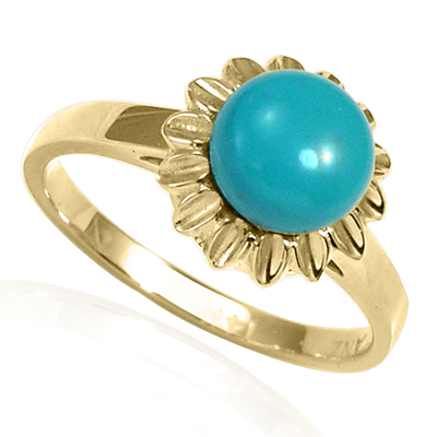 14k solid yellow Gold Turquoise Ring
