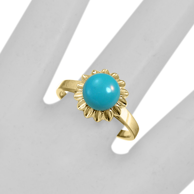 14k solid yellow Gold Turquoise Ring