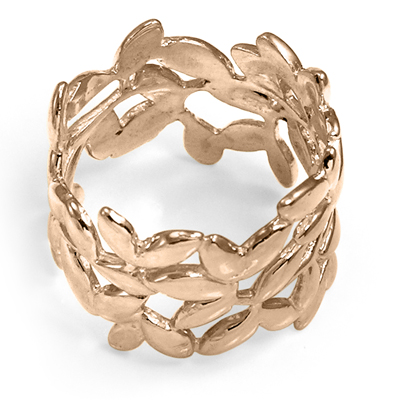 14k solid rose Gold Leaf Ring