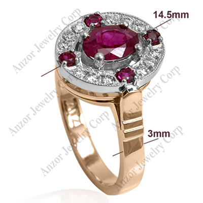 Russian Style Diamond Ruby Ring 14K Gold
