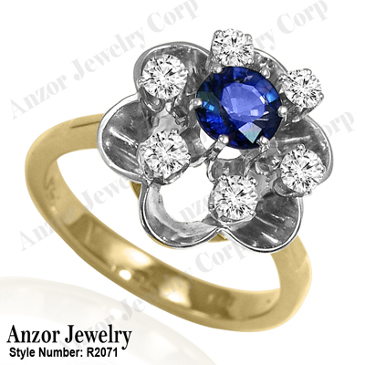 14k Gold Genuine Sapphire Diamond Flower Ring