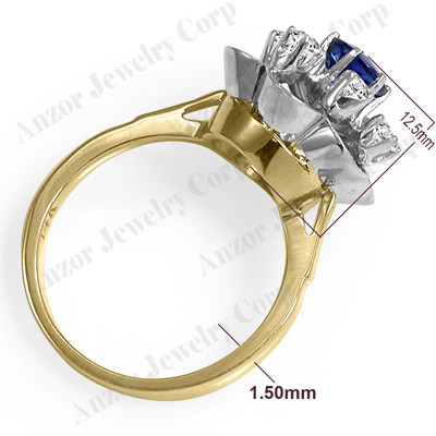 14k Gold Genuine Sapphire Diamond Flower Ring